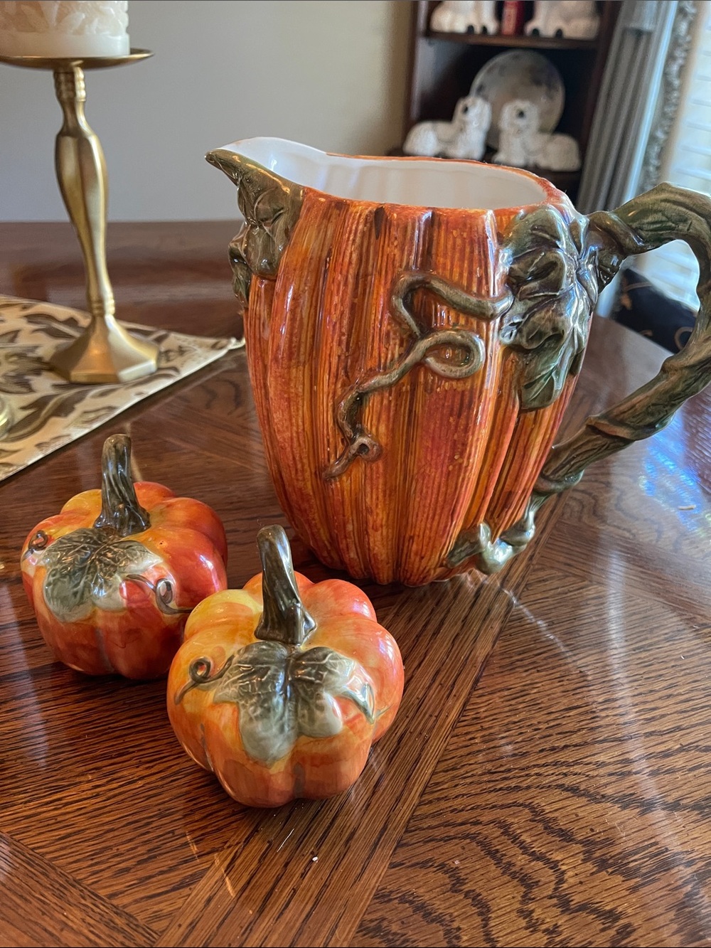Festive Orange Pumpkin Pitcher with Matching Salt & Pepper Pumpkins